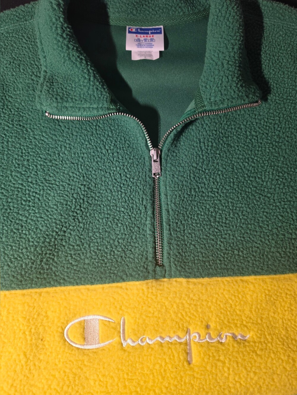 Champion Green and Yellow Half-Zip Fleece Pullover